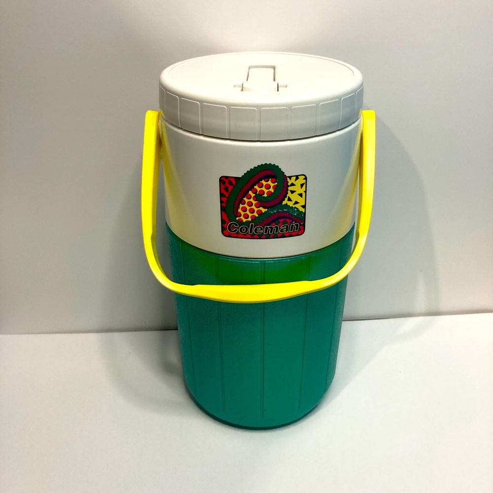 Vtg 90s Retro Coleman Neon Graphic Water Jug Cooler 5590 Shimmer green Yellow